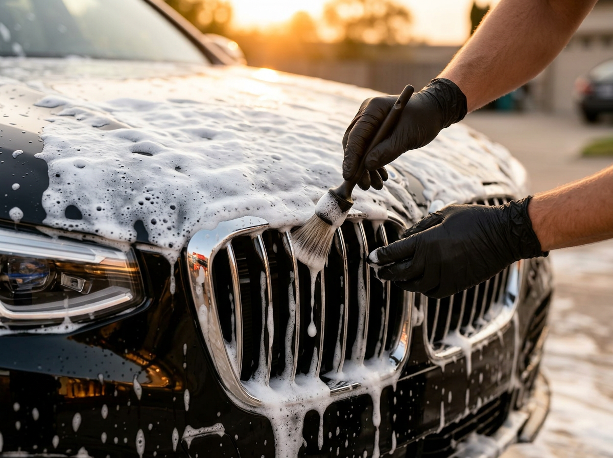 Vehicle exterior paint being refined during a professional detail